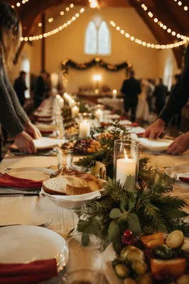 Cozy Christmas Church Fellowship Dinner Tables