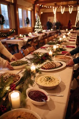 Cozy Christmas Church Fellowship Dinner Hall
