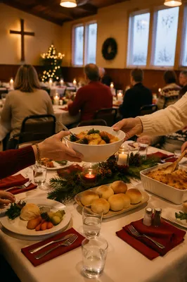 Warm Christmas Church Fellowship Dinner Tables