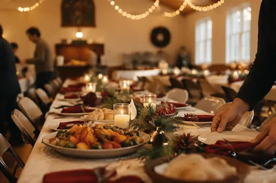 Cozy Christmas Church Fellowship Dinner Tables