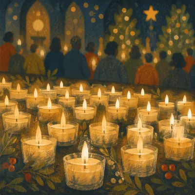Rows of Glowing Votive Candles