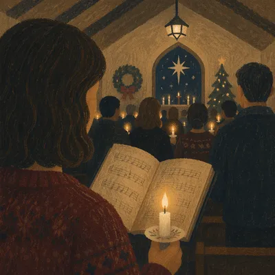 Candlelight Congregation Inside Chapel on Christmas Eve
