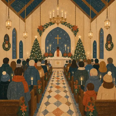 Christmas Eve Candlelight Church Congregation