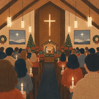 Christmas Eve Candlelight Church Congregation