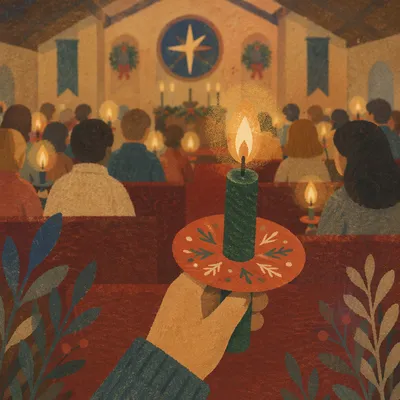 Hand Holding Candle in Chapel