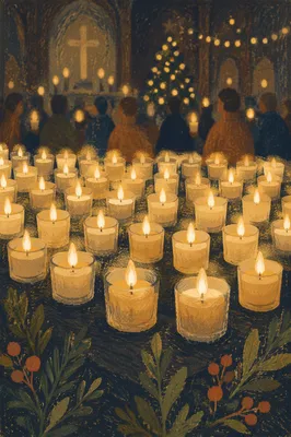 Rows of Glowing Votive Candles