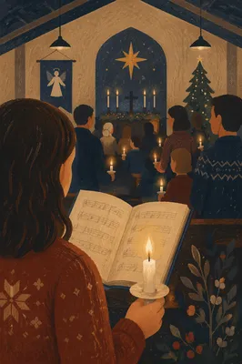 Candlelight Congregation in Chapel Interior