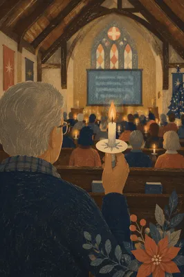 Candlelit Christmas Eve Church Congregation