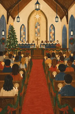 Candlelit Christmas Eve Church Interior