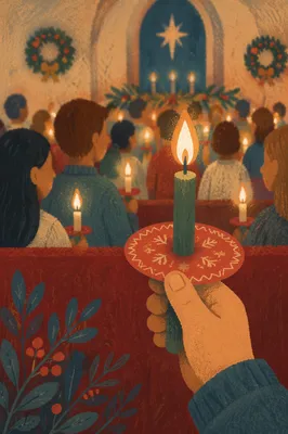 Hand Holding Candle in Christmas Service