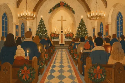 Christmas Eve Candlelight Church Congregation