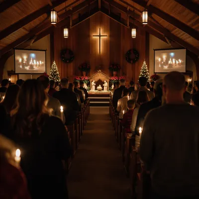 Christmas Eve Candlelight Church Congregation