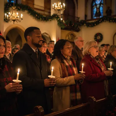 Christmas Eve Candlelight Service in Church Sanctuary