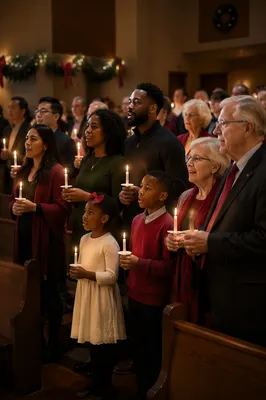 Christmas Eve Candlelight Service Congregation Scene