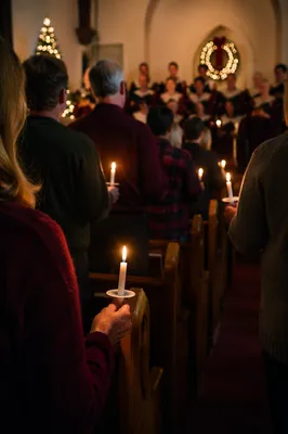 Candlelit Christmas Eve Church Congregation