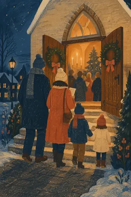 Family Entering Church on Christmas Eve