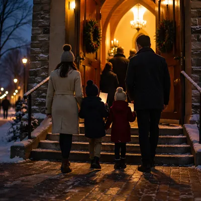 Family Entering Church on Christmas Eve
