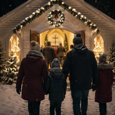 Family Entering Church on Christmas Eve