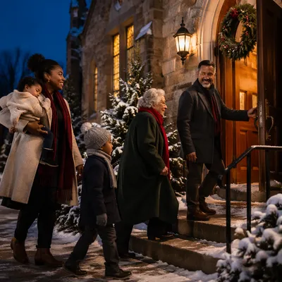 Family Entering Church on Christmas Eve