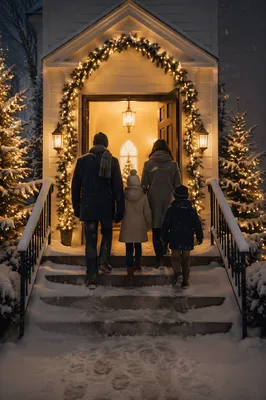 Family Entering Church on Christmas Eve