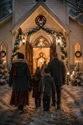 Family Entering Church on Christmas Eve