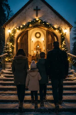 Family Entering Church on Christmas Eve