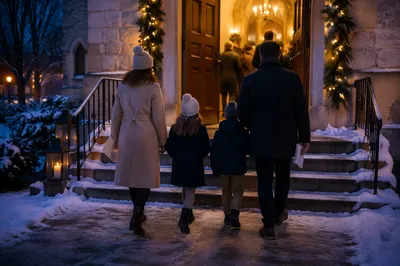 Family Entering Church on Christmas Eve