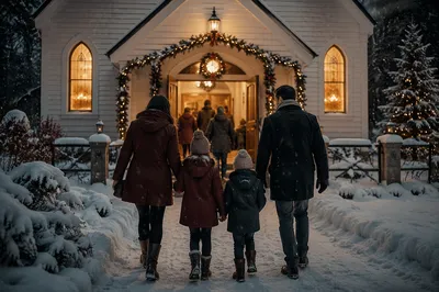 Family Entering Church on Christmas Eve