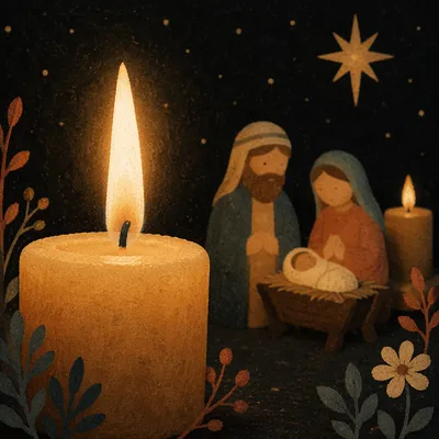 Candlelit Christmas Nativity in Warm Shadows