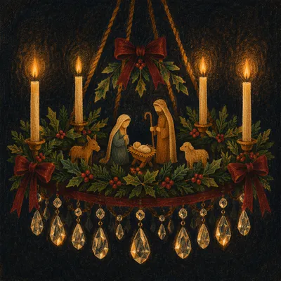 Candlelit Christmas Nativity Chandelier