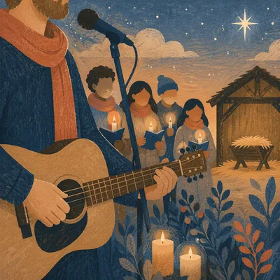 Candlelit Christmas Worship with Nativity Silhouette