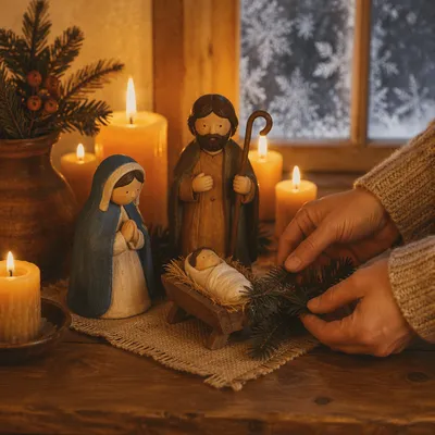 Handmade Christmas Nativity by Candlelight