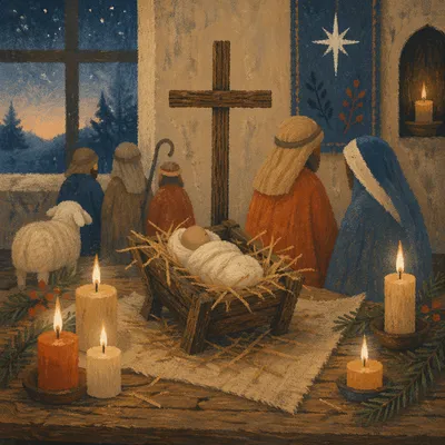 Candlelit Christmas Nativity in Country Chapel