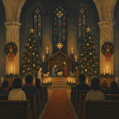 Candlelit Nativity in Christmas Stone Sanctuary