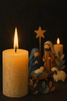 Candlelit Christmas Nativity in Warm Shadows