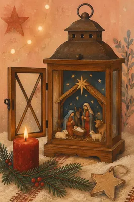 Christmas Nativity Lantern by Candlelight