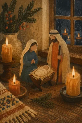 Candlelit Handmade Christmas Nativity Scene