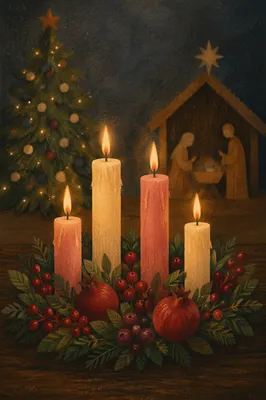 Advent Candlelight Wreath with Nativity Glow