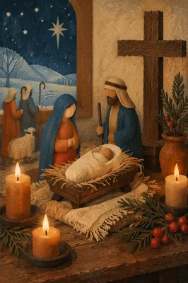 Candlelit Christmas Nativity in Country Chapel
