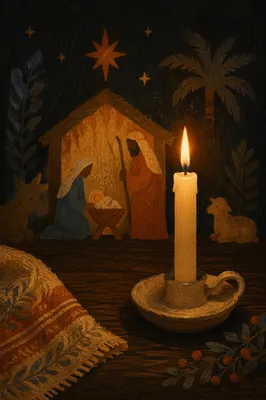 Christmas Nativity Candlelight in Rustic Shadows