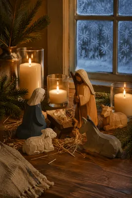 Candlelit Wooden Nativity on Christmas Eve