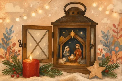 Candlelit Christmas Nativity Lantern