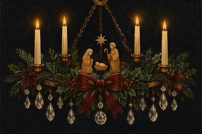 Candlelit Christmas Nativity Chandelier