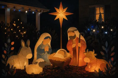 Candlelit Garden Nativity Under Christmas Star
