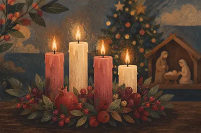 Advent Candlelight Wreath with Nativity Glow