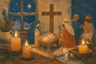 Candlelit Nativity in Country Chapel