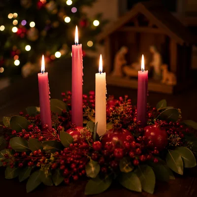 Advent Candlelight Nativity with Christmas Berries