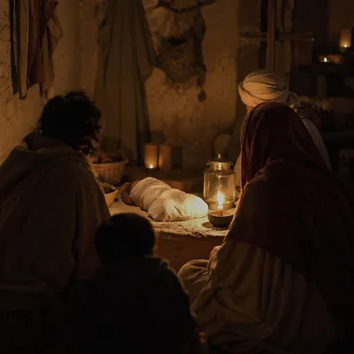 Candlelit Christmas Nativity in Rustic Stable