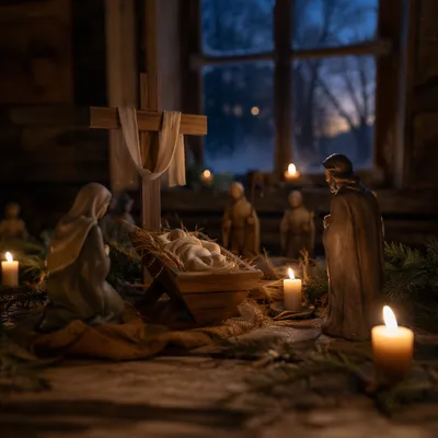 Candlelit Nativity in a Country Chapel