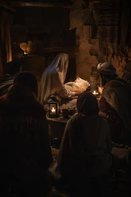 Candlelit Christmas Nativity in Rustic Stable